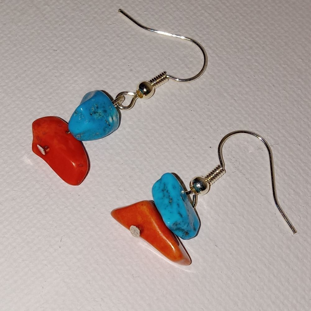 5/$25 CLEARANCE Orange and blue stone chip earrings boho bohemian western